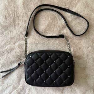 NWT Rebecca Minkoff Diamond Quilt Studded Top Zip Crossbody Bag Black